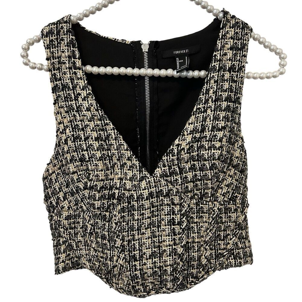 Forever 21 Tweed Babydoll Cami Crop Top Womens Small Knit Plaid Festival Boho